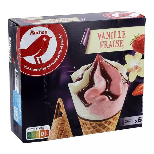 Rożek lodowy truskawkowo-waniliowy
 Auchan 6 x 70 g