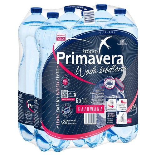 Woda źródlana gazowana Primavera 6 x 1,5 l